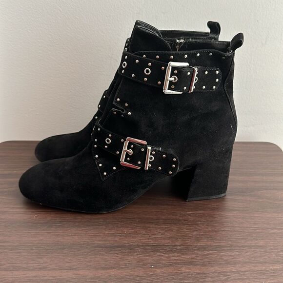 Rebecca Minkoff Logan Studded Blk Suede Block Heel Bootie Size 11 - Picture 3 of 8